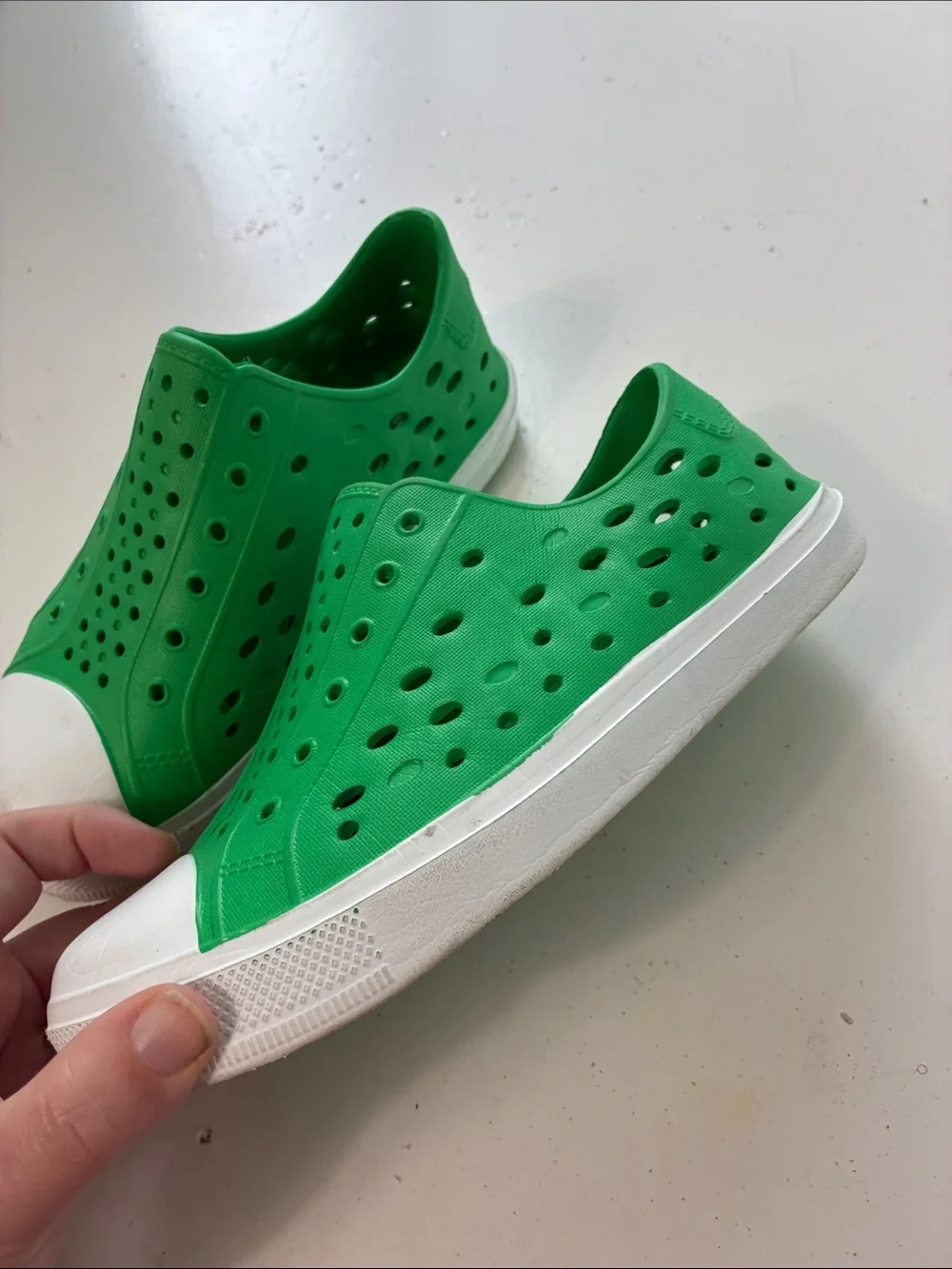 Lily & Dan Sz 13/1 Youth Green White Rubber Slip On Clog Sandal